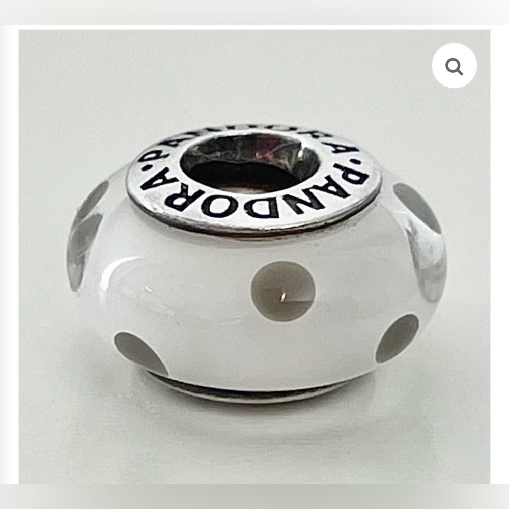 Authentic Pandora Retired Murano Polka Dot White and Grey S925 Ale Charm